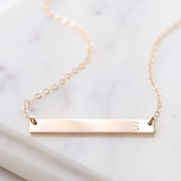 14K Gold Filled Engraved Initial Bar Necklace - Picture 2 of 8